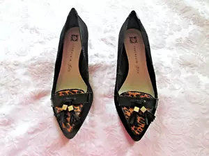 ANNE KLEIN IFLEX MIGUELA BLACK SUEDE LEATHER LEOPARD TASSEL VAMP KITTEN HEEL 8M - Picture 1 of 13