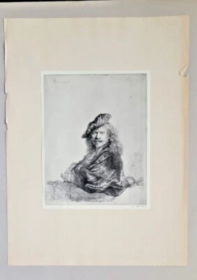 Rembrandt Self-Portrait Leaning on a Stone Sill Etching  - Image 1 of 4