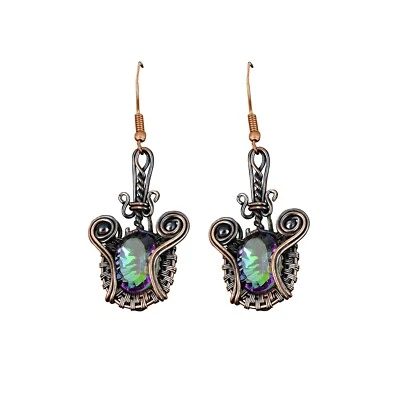 Pendientes de cobre arco iris topacio místico piedras preciosas gancho gota alambre envoltura joyería Foto 1 de 4