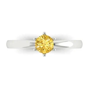 Anillo de compromiso solitario de oro blanco de 14K, diamante amarillo simulado de 0,5 quilates - Imagen 1 de 11