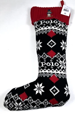 NEW RALPH LAUREN Holiday Stocking Knit Black Red FAIR ISLE SKI POLO BEAR $168 - Image 1 of 3
