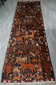 3x10 Brown Vintag Tribal Baluchi Pictorial Oriental Runner Rug. Afghan Area Rug - Picture 1 of 17