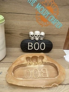 Latex Gummiform Halloween Schädel Plakette Boo Schild Spukhaus gotische Form - Bild 1 von 6
