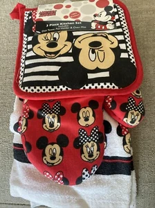 Disney Mickey Mouse 3-teiliges Küchenset Geschirrtuch Topflappen Ofenhandschuh Neu mit Etikett - Bild 1 von 8