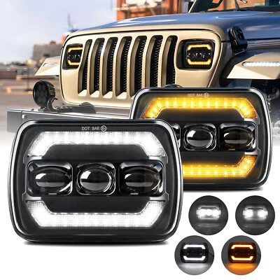 Pair For Jeep Cherokee XJ 1984-2001 Wrangler YJ 1986-1995 5x7" 7x6 Led Headlight - Image 1 of 4