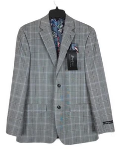 Sean John Men's Classic-Fit Stretch Suit Jacket Grey/Blue Plaid 36S NWT - Picture 1 of 4