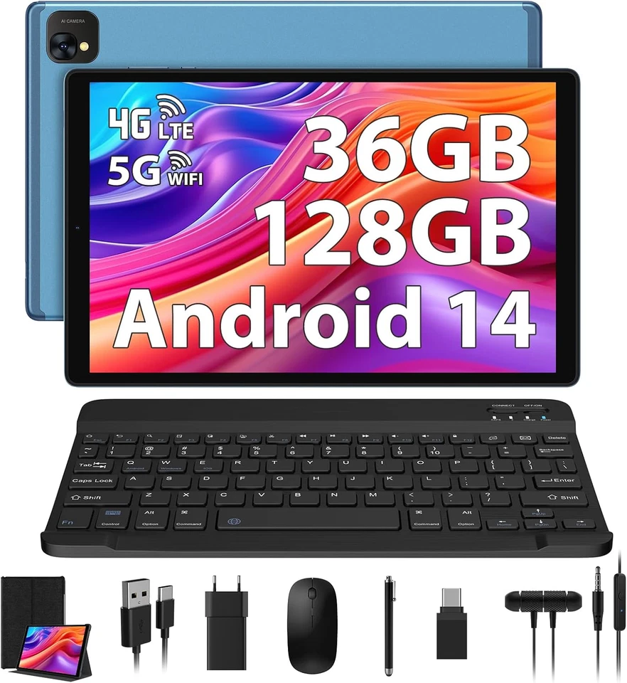 Tablet 10" 4G Lte E 5G Wifi, Android 14.0 Octa-Core 2.0Ghz 36GB RAM Tastiera ecc - Immagine 1 di 4