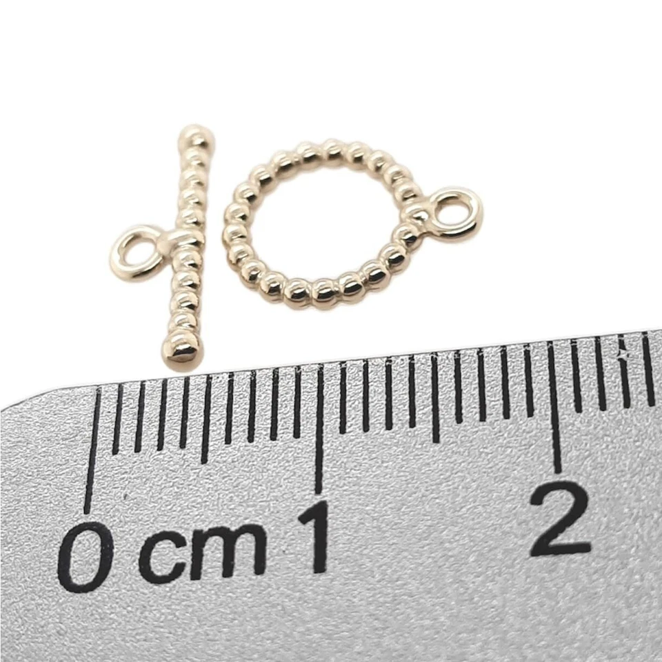 14K Solid Yellow Gold Beaded Toggle Clasp Striking Beaded Ring and Bar USA - Image 1 of 4