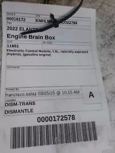 Used Engine Control Module (ECM) fits: 2022 Hyundai Elantra Electronic Control M - Picture 1 of 6
