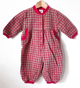 Vintage Hanna Andersson Baby 70 cm US 6-12 Monate rot Strampler Weihnachten gefüttert - Bild 1 von 5