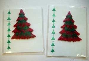 2 embroidered red and green Christmas trees sew on patches - Picture 1 of 3