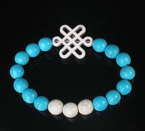 Türkis Blau & Weiß Armband mit weißem chinesischen Knoten - Bild 1 von 1