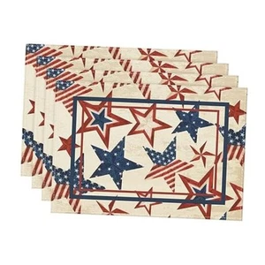 Stars Stripes Patriotic 4th of July Placemats Set of 4, 12x18 Inch Memorial - Picture 1 of 7
