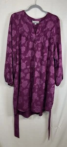 Pioneer Woman XXL Purple Floral Dress V Neck Button Up Long Sleeve Tie Waist NWT - Picture 1 of 5