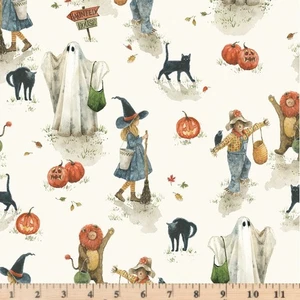 Trick or Treat Main Cream CD15960 Teresa Kogut 100% Cotton Fabric By half yard - Picture 1 of 2