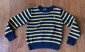 Polo Ralph Lauren maglione girocollo ragazzo 5 righe oro e navy 100% cotone - Foto 1 di 4