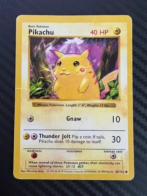 Pokemon TCG Base Set Shadowless Red Cheeks Pikachu 58/102 DMG - Image 1 of 2
