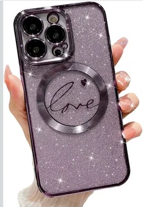 Compatible with iPhone 14 pro Magnetic Glitter Case-6.1 Inch, Luxury Love Heart - Picture 1 of 4