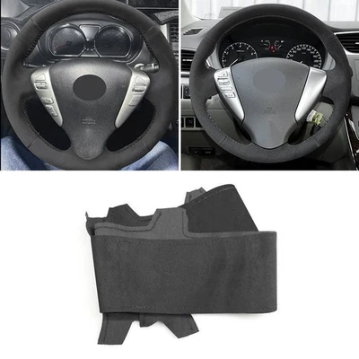 Suede Black Leather Sewing Steering Wheel Cover For Nissan Tiida 2011-2015 new - Image 1 of 4