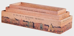 Desktop City Street Profile Trays Wood & Leather 7.75" Office Desk Organizer - Picture 1 of 3