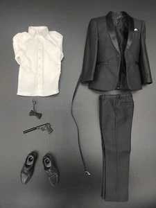 Juego de ropa de traje negro agente masculino escala 1/6 modelo para cuerpo estrecho de 12 - Imagen 1 de 11