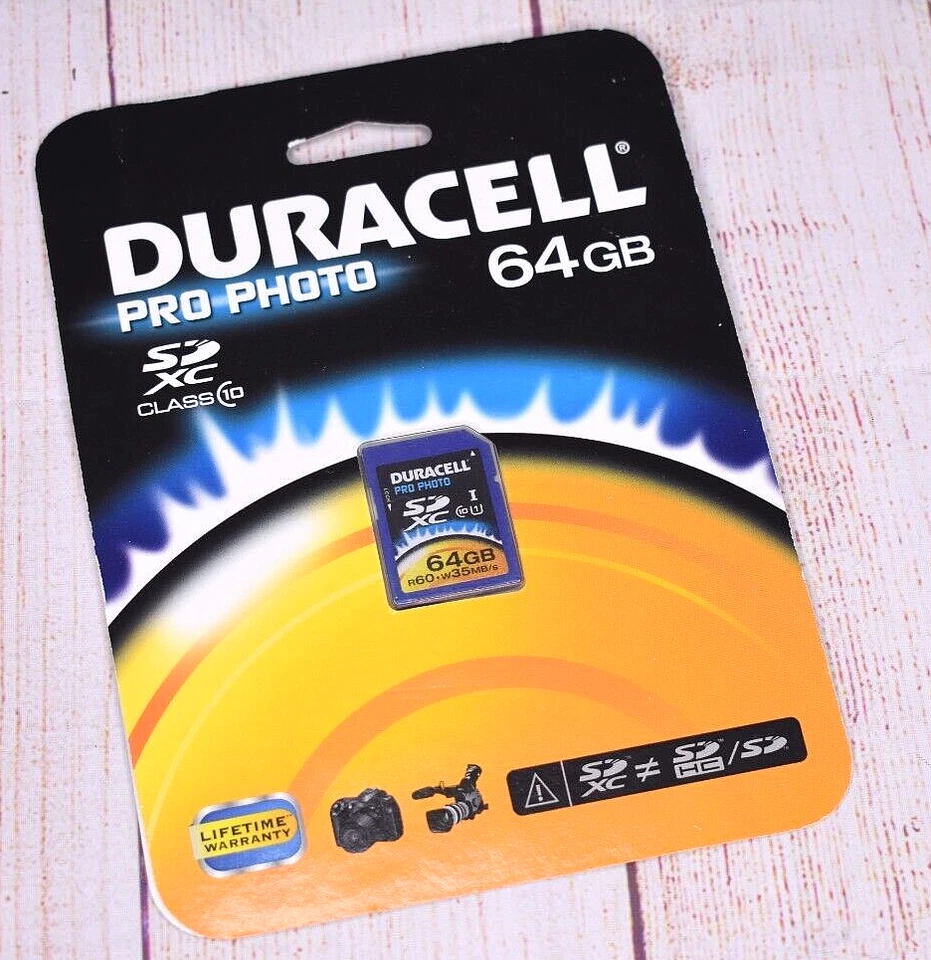 Duracell Pro Photo 64GB SD Card XC Class (10 NEW SEALED *PACKAGE WEAR - Image 1 of 4