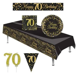 Black Gold Age 70 70th Birthday Decorations Banner Bunting Balloons Tableware - Picture 1 of 31