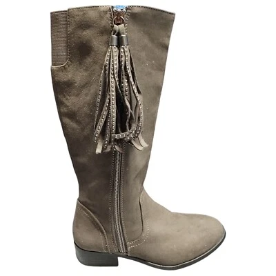 Steve Madden Jfinnly Botas Hasta la Rodilla Niñas Talla 2 Gris Gamuza Cremallera y Borlas Foto 1 de 4