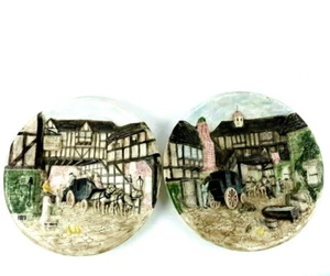 2 RARE Vintage Equestrian The Coach and Horses Chalkware 13.5 inch Wall Plaques - Picture 1 of 12