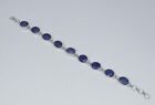 925 Solid Sterling Silver Simulated Blue Sapphire Handmade Bracelet-8 Inch Q381