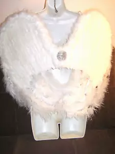 Costume with large Angel Wings, white Marabou Feather Trim, Beautiful Brooch and - Picture 1 of 10