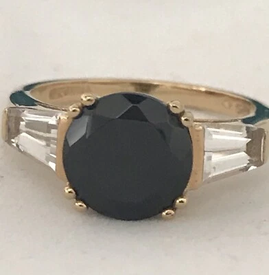 3.92ct Black Spinel, 2.14ctw White Topaz 18k Gold Plated Sterling Silver Ring - Image 1 of 4