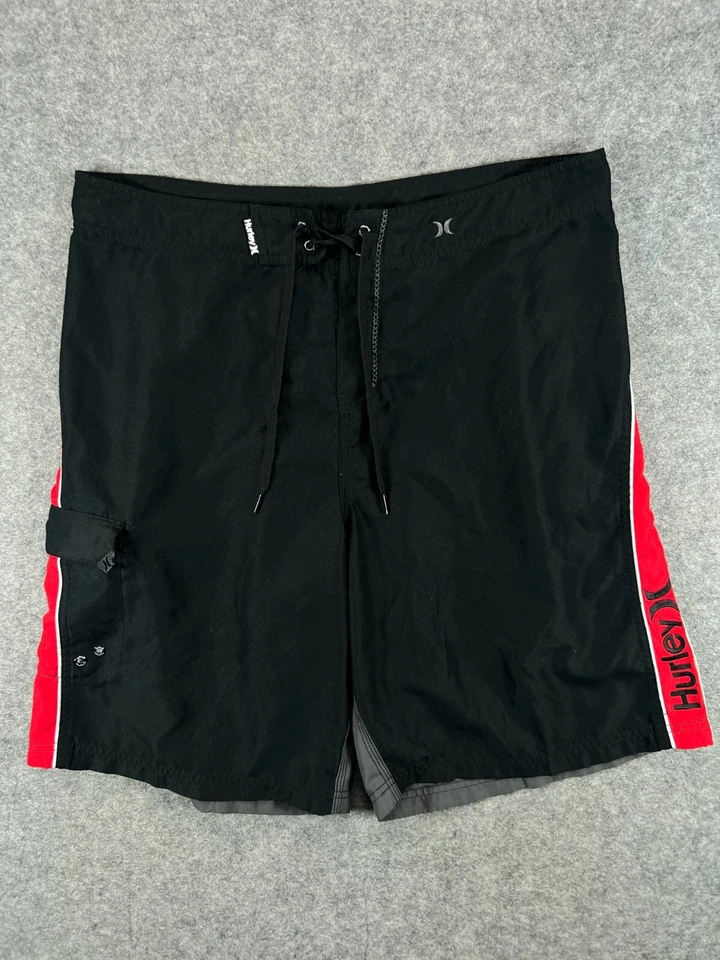 Bermudas chinas Hurley Board Shorts para hombre XL 38 negras rojas True Performance Foto 1 de 4