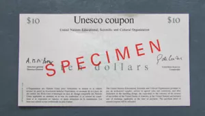 FRANCE UNESCO COUPON PAPER MONEY TEN DOLLAR SPECIMEN 1950s - Picture 1 of 2