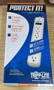 Tripp-Lite, TLP725, Surge Suppressor, 7 Outlets, 12 ft Cord, 1080, White - Picture 1 of 1