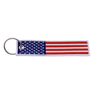 American USA Flag Keychain Key Tag - Cars, Bikes, Luggage, Bags (Red/White/Blue) - Picture 1 of 1