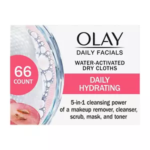 Daily Facials Daily Clean Wipes 4-In-1 Water Activated Cloths 66 Count FAST SHIP - Picture 1 of 8