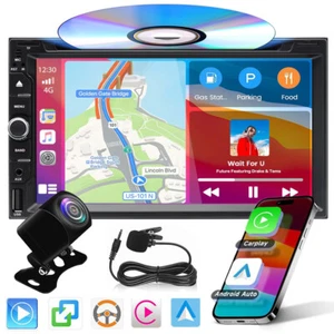 7" Double Din Car Stereo Apple CarPlay DVD Player Touch Radio Bluetooth + Camera - Picture 1 of 13