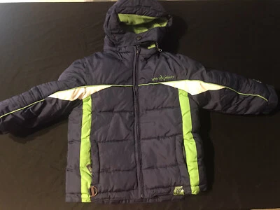 ZERO XPOSUR Boys Hooded Navy Blue/Green And White Winter Jacket Size 4 - Image 1 of 4