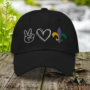 Gorra de baile Peace Love Flor de lis Mardi Gras papá sombrero para hombre mujer - Imagen 1 de 24