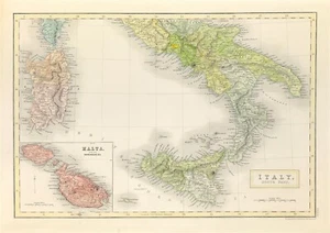 mapa Italia sur 1834 por Sidney Hall detalle fino color mano antiguo - Imagen 1 de 5