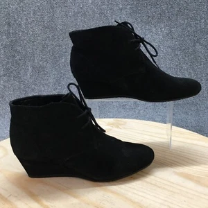 Nine West Boots Womens 9 M Laineo Ankle Booties Wedge Heels Black Leather - Picture 1 of 16