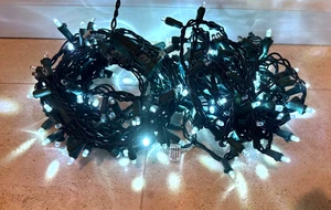 2 String Holiday Time 100 White Mini LED Christmas Lights Green Wire/Length 21' - Picture 1 of 2