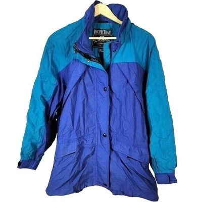 Chaqueta cortavientos Pacific Trail para mujer azul grande cremallera bolsillos con capucha nailon de colección Foto 1 de 4