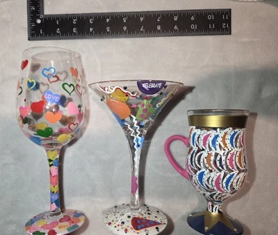 Lote de 3 vasos Lolita pintados a mano celebrar Martini corazón vino arco iris juego de tazas Foto 1 de 4
