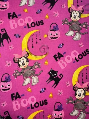 Edredón Bty MINNIE MOUSE HALLOWEEN Tela Fa-boo-Lous Rosa Negro Gato Luna DISNEY Foto 1 de 4