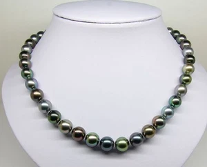 Suberb18"8-9mm Natural South Sea Genuine Black Green Multic Round Pearl Necklace - Picture 1 of 2