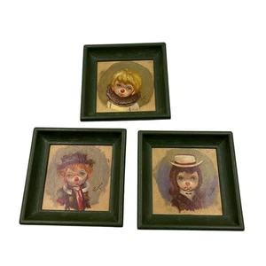 Vintage Ozz Franco Sad Boy & Sad Girl Clown Face Portrait 5" Vintage Frame - Picture 1 of 10