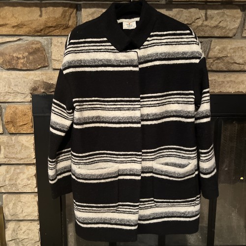 VETEMENTS Cappotto donna a strati marino grosso oversize misto lana pesante taglia XS nero bianco