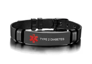 Brazalete de acero inoxidable personalizado grabado negro alerta médica identificación hombres - Imagen 1 de 18